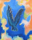 Maleri af blå fugl af Lisbeth Olsson